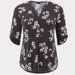 TORRID HARPER GREY FLORAL STUDIO KNIT BLOUSE